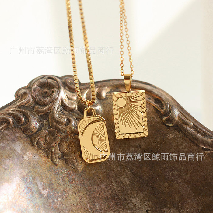 Wholesale Jewelry Moon Sun Square Pendant Stainless Steel Necklace jewelry