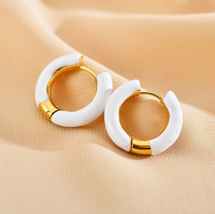 1 Pair Cute Luxurious Shiny Circle Steel Enamel Hoop Earrings