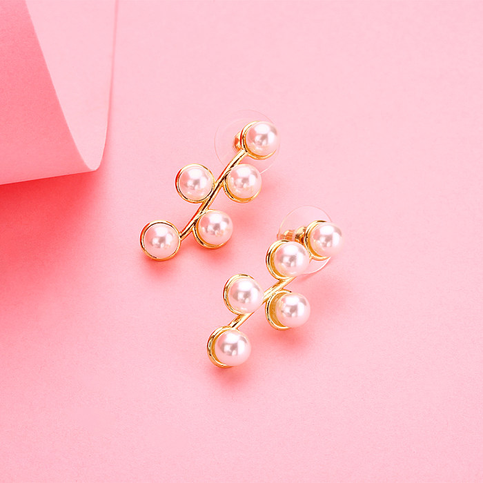 1 pieza estilo IG elegante Color sólido chapado incrustaciones de acero inoxidable pendientes de perlas artificiales