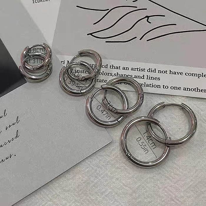 4 Pairs Simple Style Round Plating Stainless Steel  Gold Plated Silver Plated Hoop Earrings