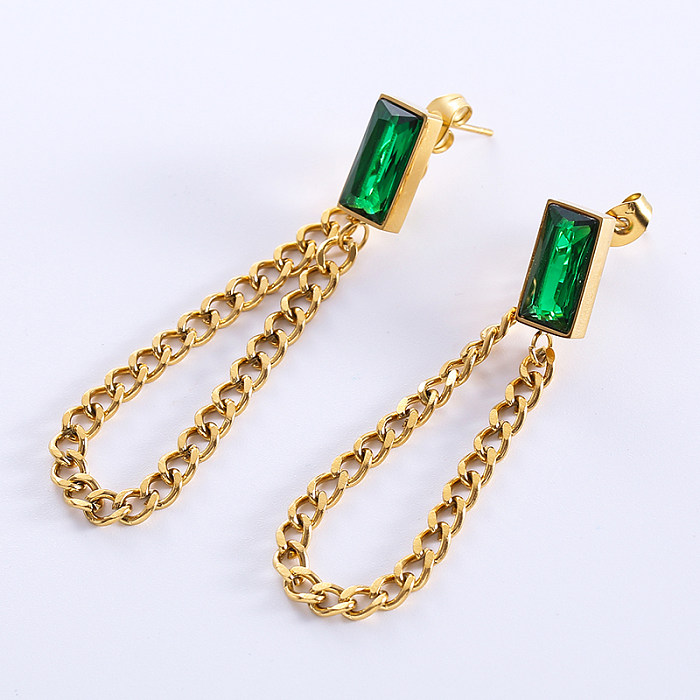 1 Pair Streetwear Solid Color Plating Inlay Stainless Steel  Zircon 18K Gold Plated Drop Earrings
