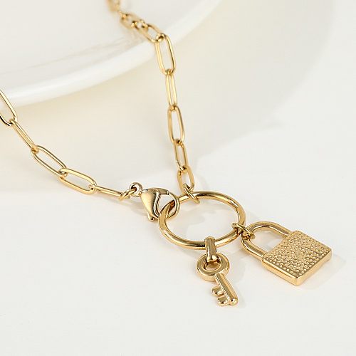 Großhandels-Edelstahl-Halskette im schlichten Stil mit Schlüsselschloss