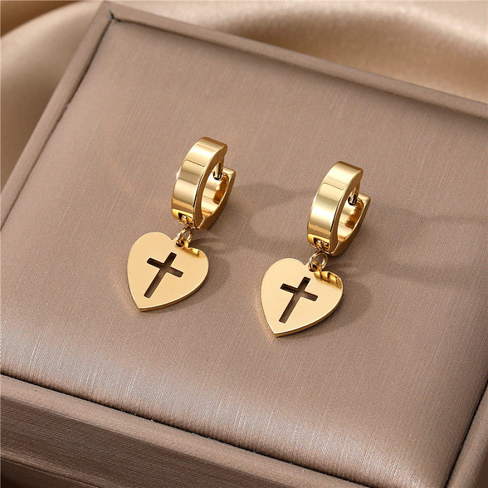 Elegante baumelnde Ohrringe in Kreuz- und Herzform aus Edelstahl mit Emaille, 1 Paar