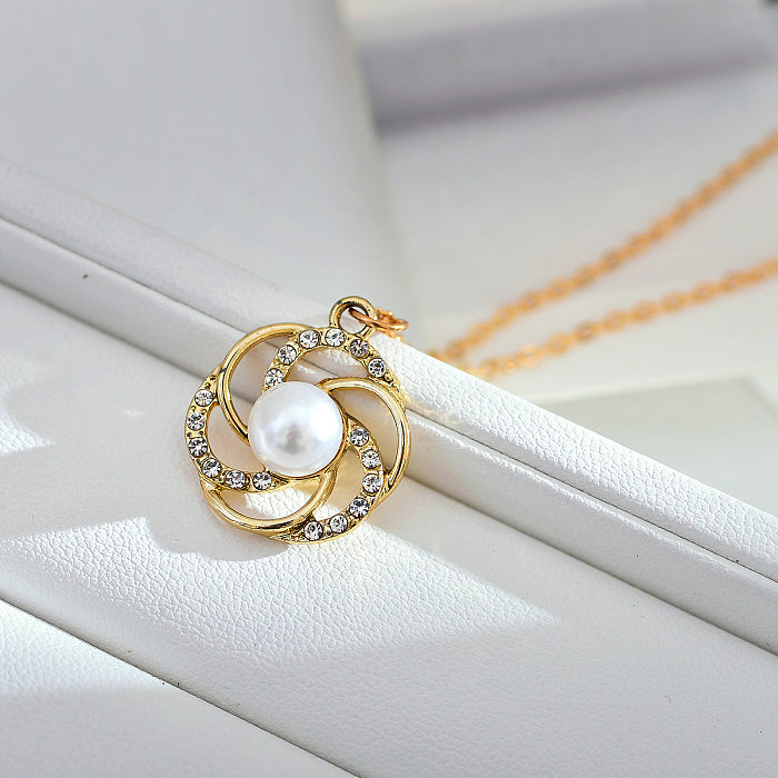 Simple Style Windmill Stainless Steel Inlay Artificial Pearls Zircon Pendant Necklace