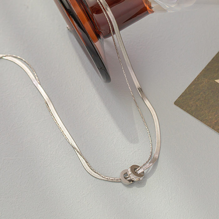 Colliers en couches de diamants artificiels avec incrustation de placage en acier inoxydable à double anneau de style simple