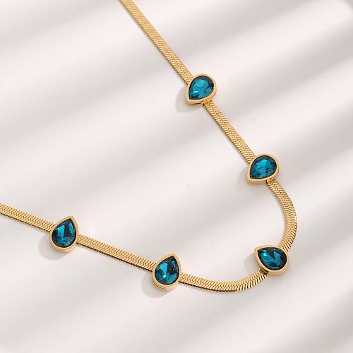 Vintage Style Solid Color Stainless Steel Plating Inlay Zircon Gold Plated Necklace