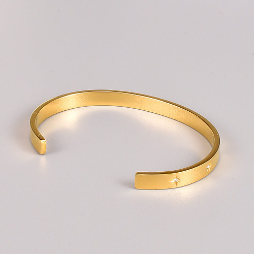 Estilo simples círculo estrela titânio aço banhado a ouro zircão pulseira 1 peça
