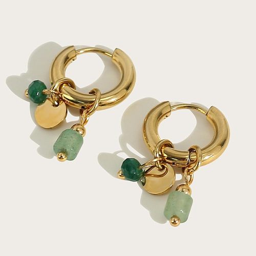 1 paire de boucles d'oreilles pendantes en acier inoxydable plaqué or, Style Simple, couleur unie