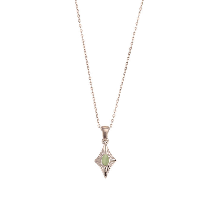 Fashion Rhombus Stainless Steel  Stainless Steel Plating Inlay Opal Pendant Necklace 1 Piece