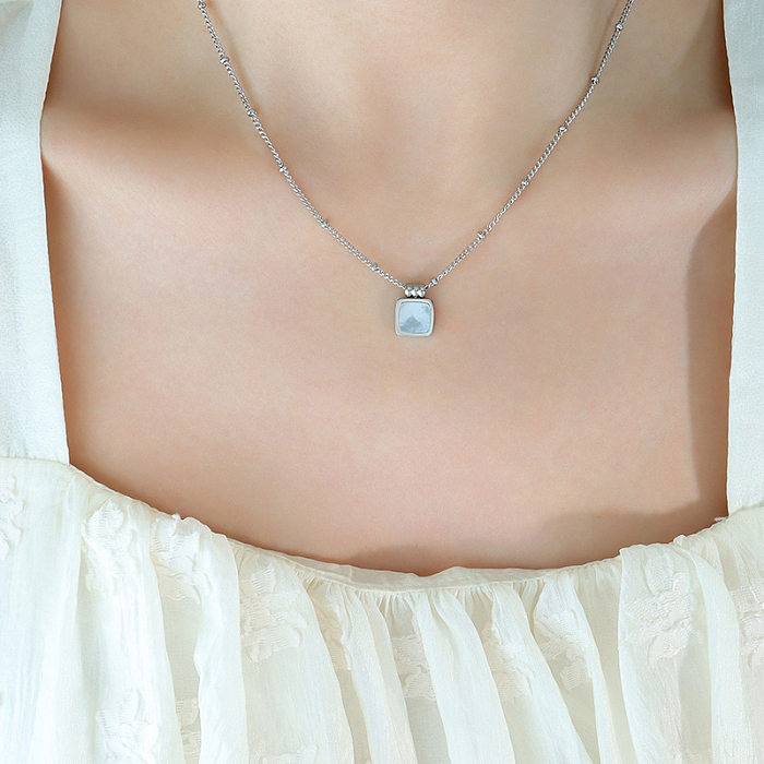 1 pieza elegante collar geométrico con colgante de concha acrílica con incrustaciones de acero inoxidable