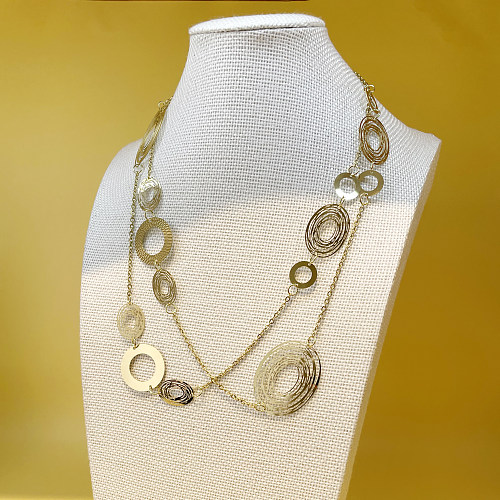 Glam Circle Edelstahl-Polierbeschichtung, ausgehöhlte, vergoldete, mehrschichtige Halsketten