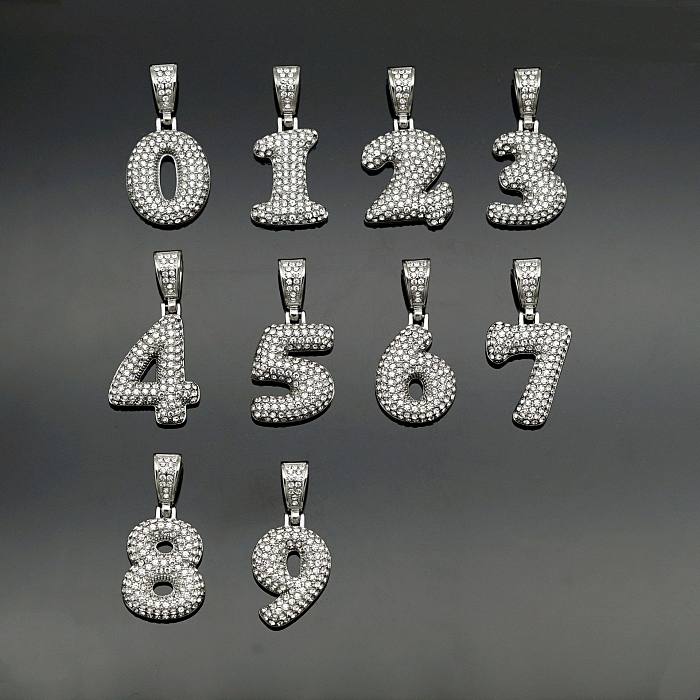 Basic Number Stainless Steel  Plating Inlay Artificial Diamond Charms Necklace