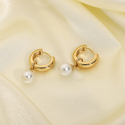 Boucles d'oreilles plaquées cuivre et perles de style coréen