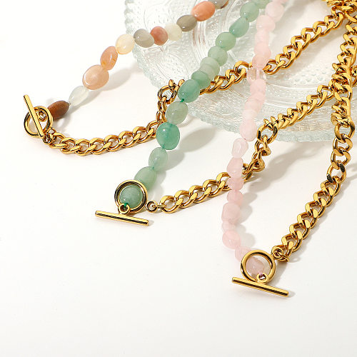 Collier de perles en pierre naturelle colorée avec boucle OT en acier inoxydable 18K, vente en gros de bijoux