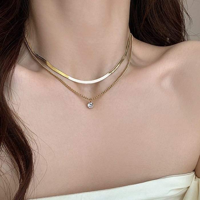 Fashion Geometric Stainless Steel Inlay Zircon Necklace 1 Piece