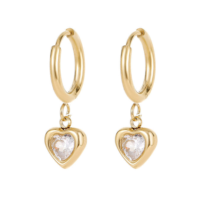 1 Pair Sweet Heart Shape Stainless Steel Plating Inlay Zircon Drop Earrings