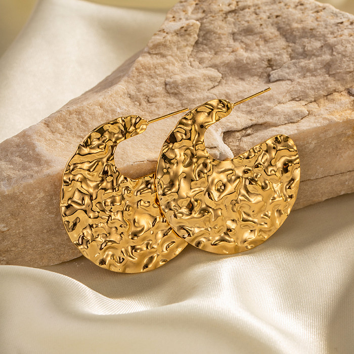 زوج واحد من أقراط أذن مطلية بالذهب عيار 1 قيراط على الطراز الكوري بتصميم هندسي من الفولاذ المقاوم للصدأ