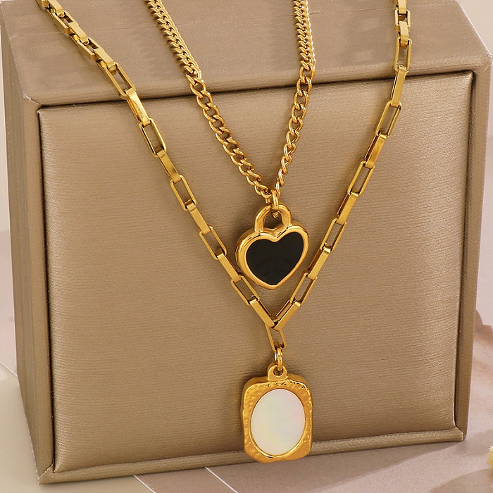 Sweet Heart Shape Stainless Steel  Patchwork Layered Necklaces