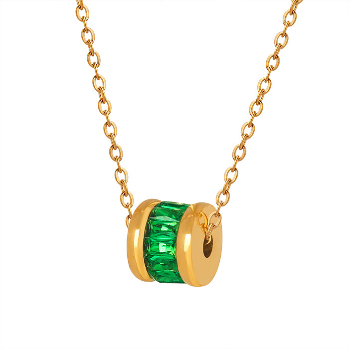 Glamouröse, runde, mit 18-karätigem Gold plattierte Halskette mit Zirkon-Inlay und Edelstahlbeschichtung