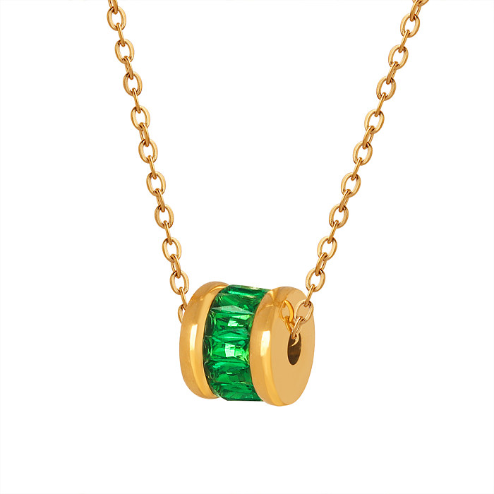 Glam Round Stainless Steel Plating Inlay Zircon 18K Gold Plated Necklace