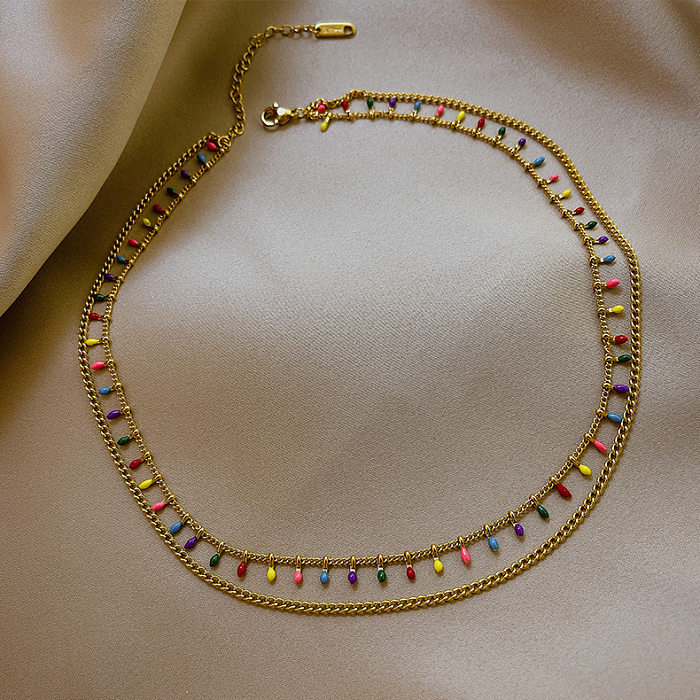 Sweet Water Droplets Stainless Steel Tassel Chain Zircon Necklace 1 Piece