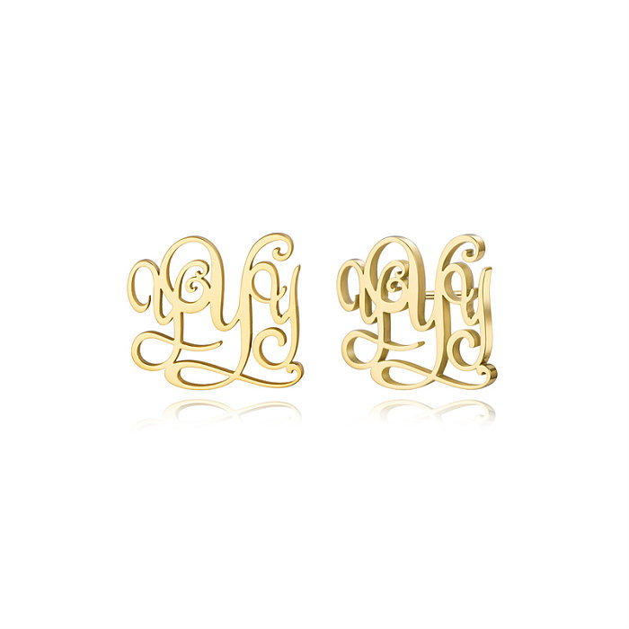 1 Stück Ohrstecker im schlichten Stil mit Buchstabenbeschichtung aus Edelstahl, 18 Karat vergoldet