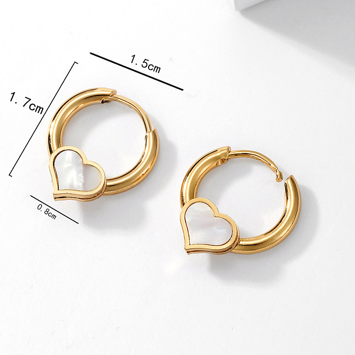 1 Pair Casual Simple Style Round Number Heart Shape Plating Inlay Stainless Steel  Shell 18K Gold Plated Drop Earrings Earrings