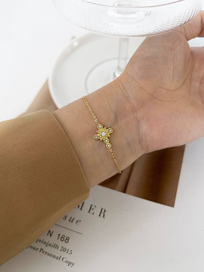 Bracelets de zircon incrustés d'acier inoxydable de fleur de style simple