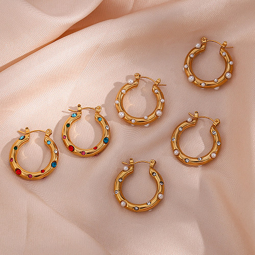 Pendientes geométricos de acero inoxidable de moda Pendientes de acero inoxidable con circonitas y perlas