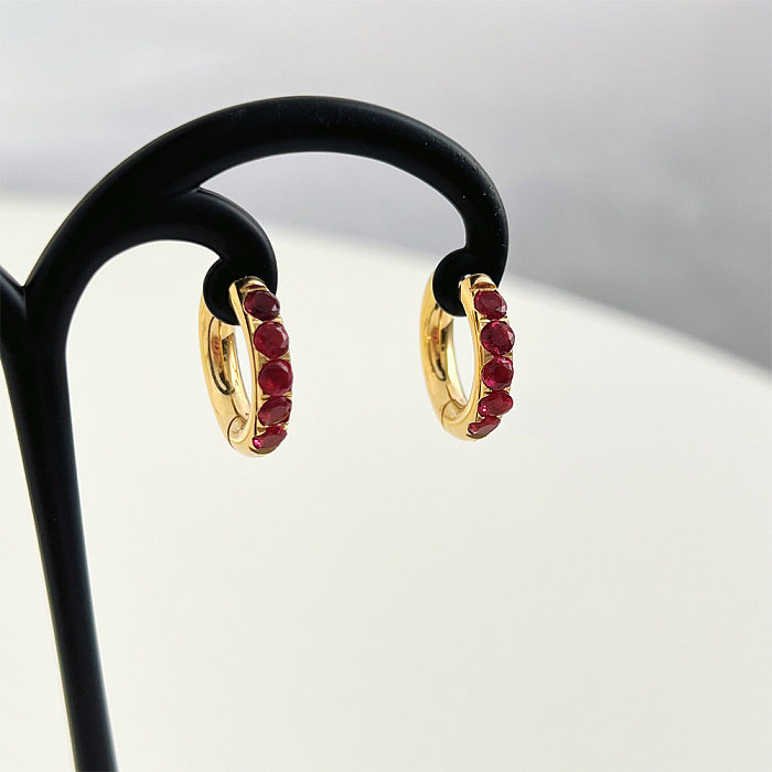 Fashion Round Stainless Steel  Earrings Plating Zircon Stainless Steel  Earrings
