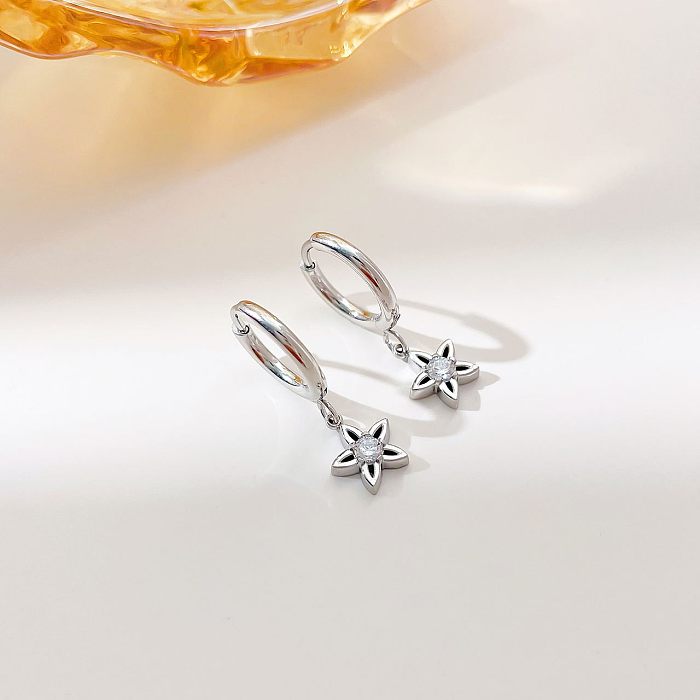 Boucles d'oreilles pendantes en acier inoxydable, 1 paire, Style IG, incrustation de fleurs douces, Zircon, plaqué or blanc