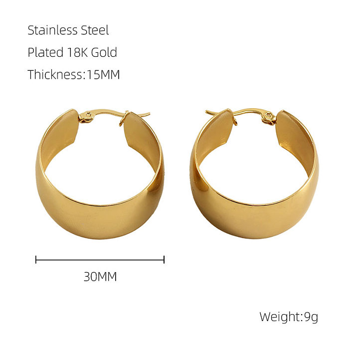 1 Pair Exaggerated French Style Round Stainless Steel  Plating 18K Gold Plated Hoop Earrings