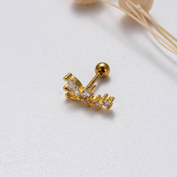 1 Piece Sweet Simple Style Pentagram Flower Butterfly Plating Inlay Stainless Steel  Zircon 18K Gold Plated Cartilage Earrings