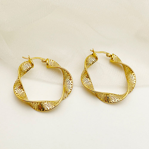 1 Pair Classical Simple Style Waves Plating Stainless Steel  Gold Plated Hoop Earrings