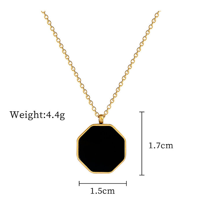 Simple Style Classic Style Hexagon Stainless Steel Inlay Shell Pendant Necklace