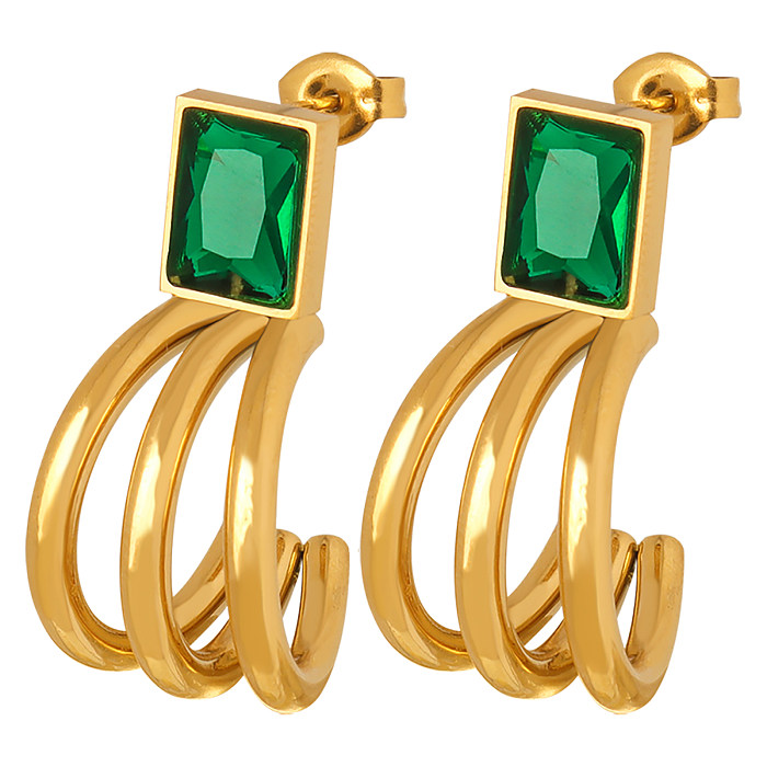 1 Pair Elegant Tropical Solid Color Plating Inlay Stainless Steel Glass Stone 18K Gold Plated Ear Studs