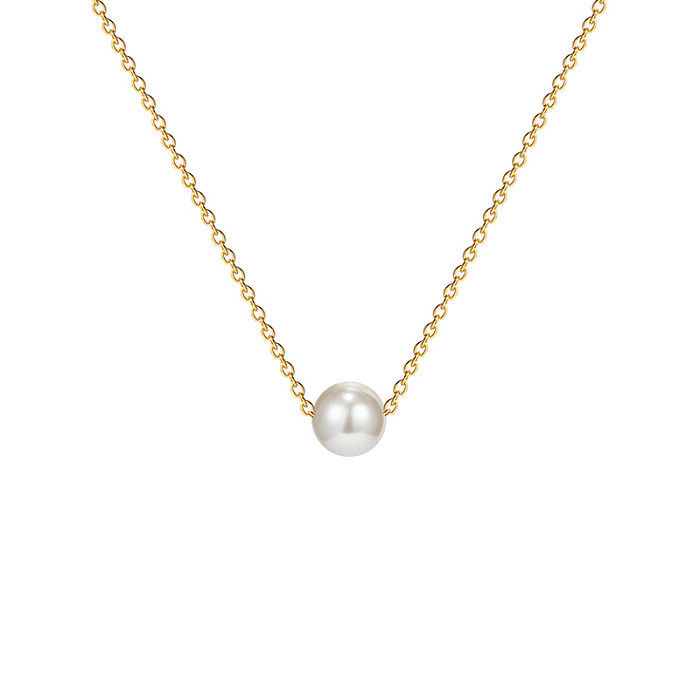Collar de perlas artificiales chapado en oro geométrico de acero inoxidable de estilo simple al por mayor