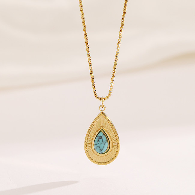 Simple Style Water Droplets Stainless Steel  Inlay Turquoise 18K Gold Plated Necklace