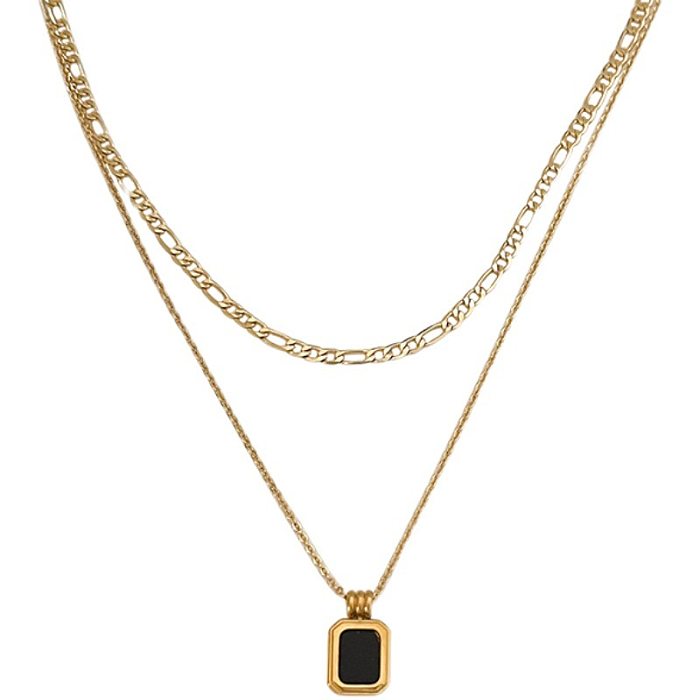 Vintage Style Square Stainless Steel Plating 18K Gold Plated Layered Necklaces