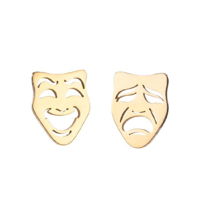 1 paire de clous d'oreilles en acier inoxydable avec visage Emoji rétro