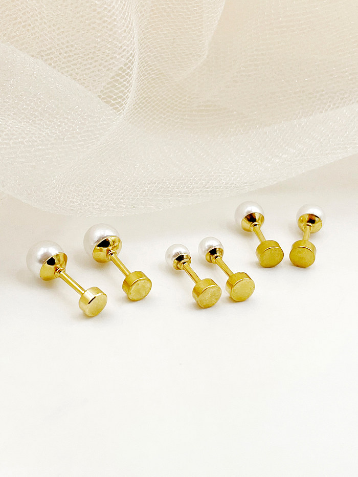 1 Pair Casual Simple Style Round Plating Stainless Steel  Imitation Pearl Gold Plated Ear Studs