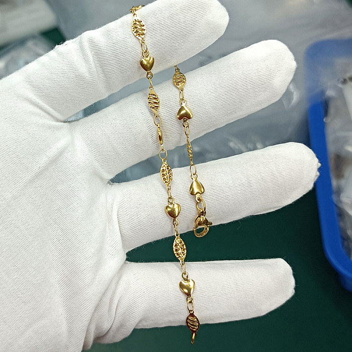 Novidade estilo simples formato de coração pulseiras banhadas a ouro 18K em aço inoxidável