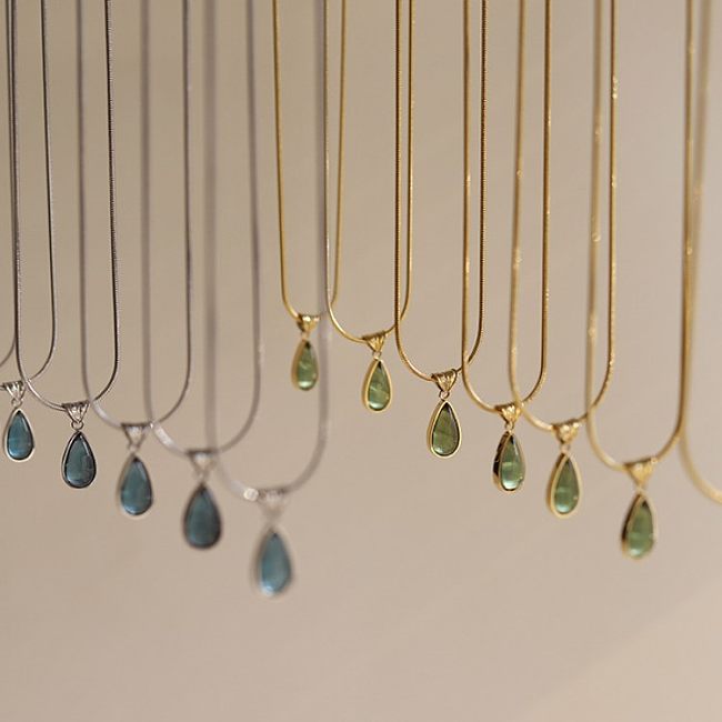 Cute Water Droplets Stainless Steel Glass Pendant Necklace In Bulk