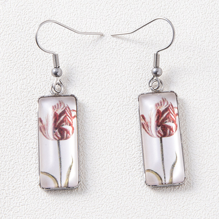 1 Pair Vacation Flower Stainless Steel  Inlay Glass Drop Earrings