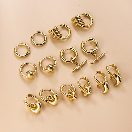 Fashion Pentagram Moon Stainless Steel  Stainless Steel Gold Plated Earrings 1 Pair