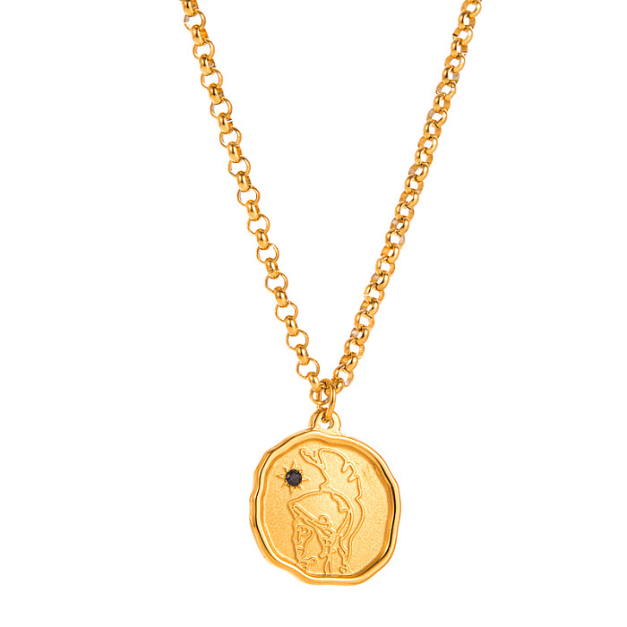 Simple Style Human Face Star Moon Stainless Steel  Gold Plated Zircon Pendant Necklace 1 Piece