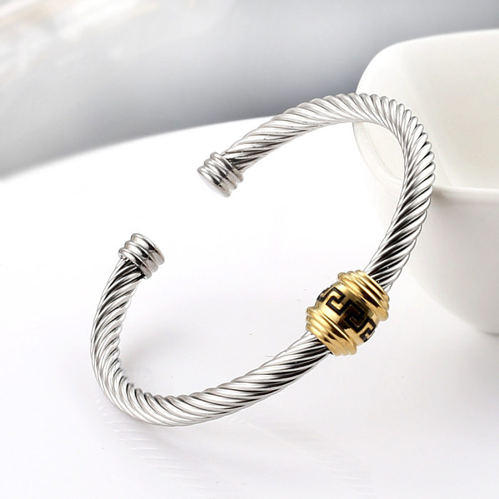 Hip-Hop Spiral Stripe Stainless Steel Polishing Plating 18K Gold Plated Cuff Bracelets