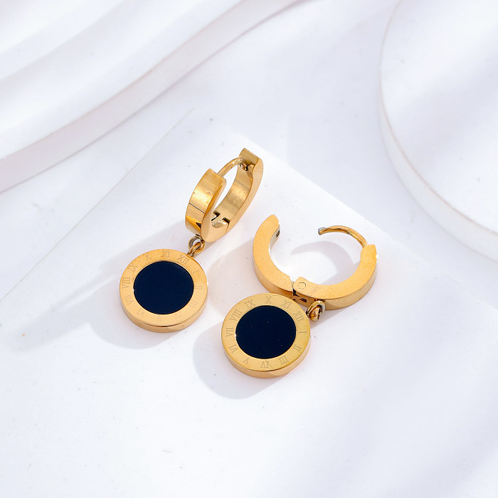 1 Pair Vintage Style Roman Style Round Stainless Steel Plating Inlay Zircon 24K Gold Plated Drop Earrings