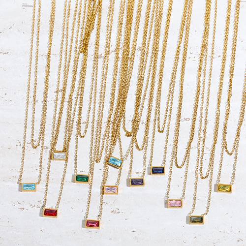 Simple Style Rectangle Stainless Steel Plating Inlay Birthstone Zircon 18K Gold Plated Pendant Necklace