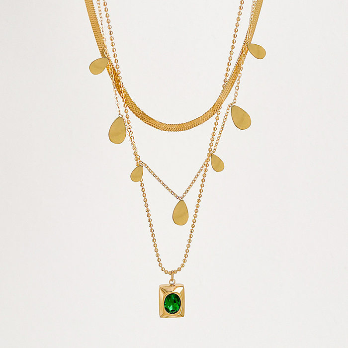 Glamouröse, mehrschichtige Halsketten mit geometrischer Edelstahlbeschichtung und Strasssteinen, 18 Karat vergoldet